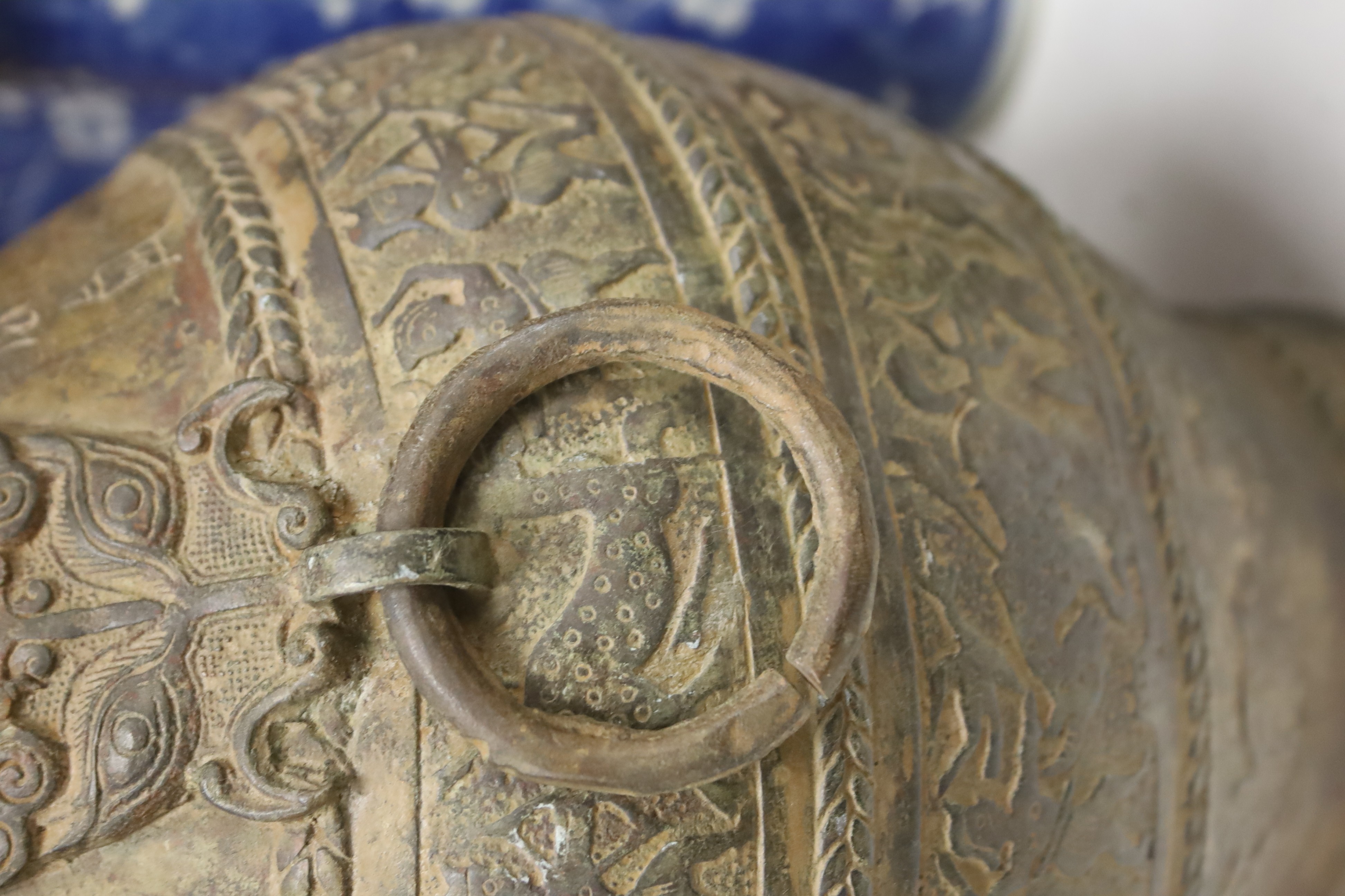 A Chinese cast bronze jar and cover, height 40cm